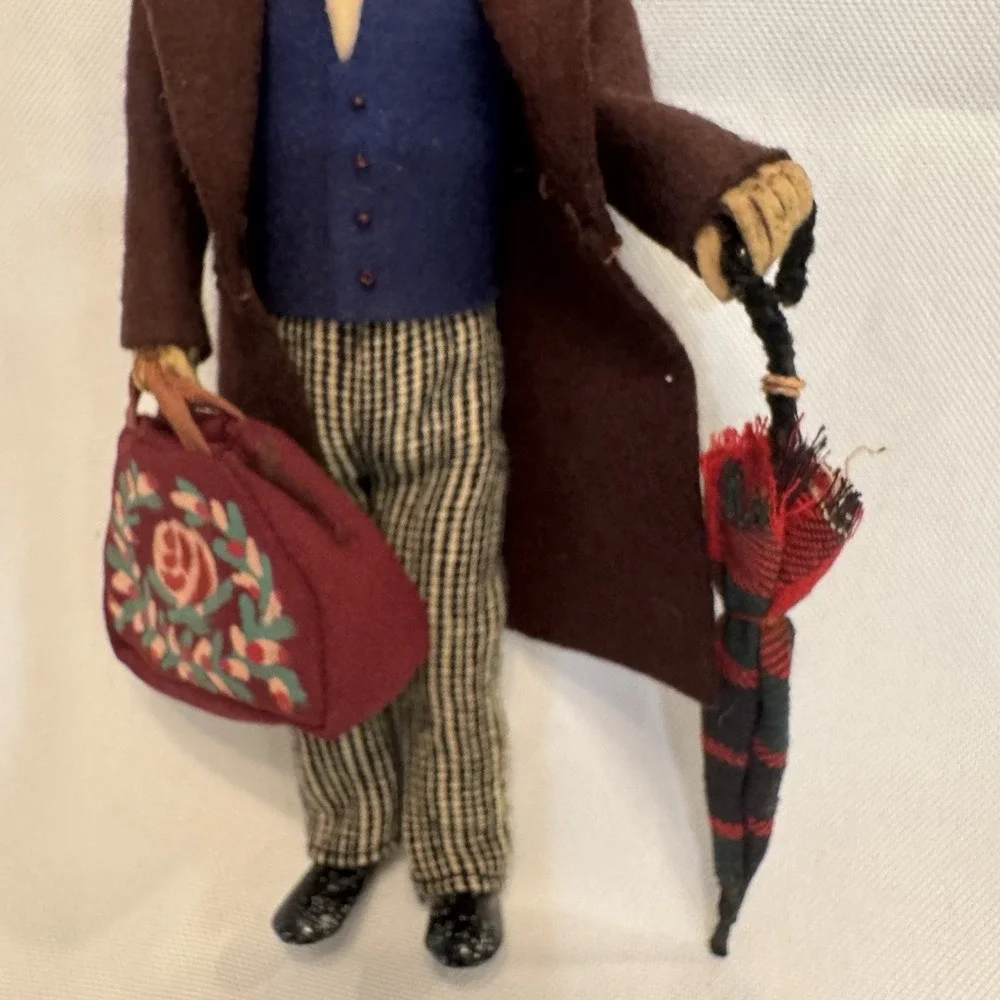 Dansk Turistvare Cloth Doll Gentleman 7.5in Brown Danish‎ Folk Art Top Hat Bag